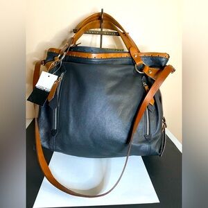 AIRONE Black Brown Leather Tote Shoulder Bag Large  made in Argentina